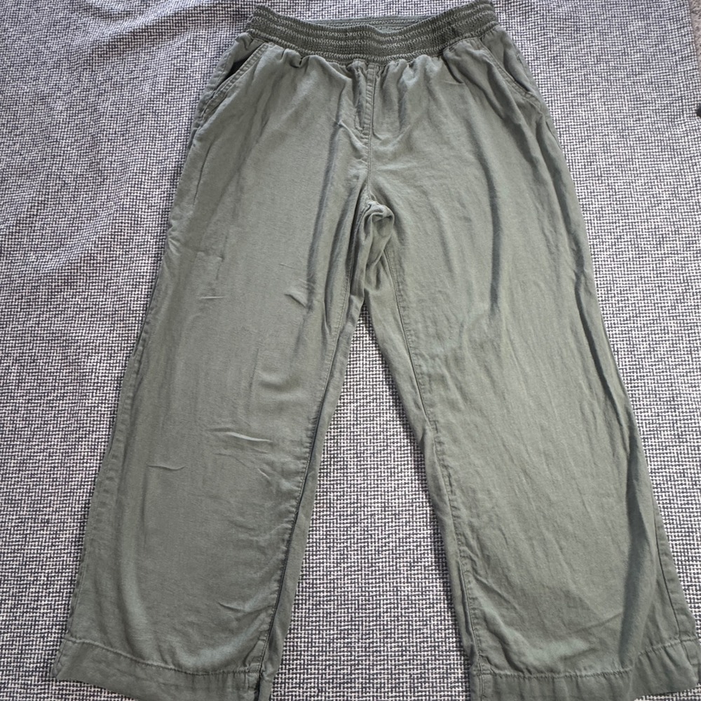 Briggs Womens XL Olive Green Linen Blend Wide Leg Smocked Waist Pants